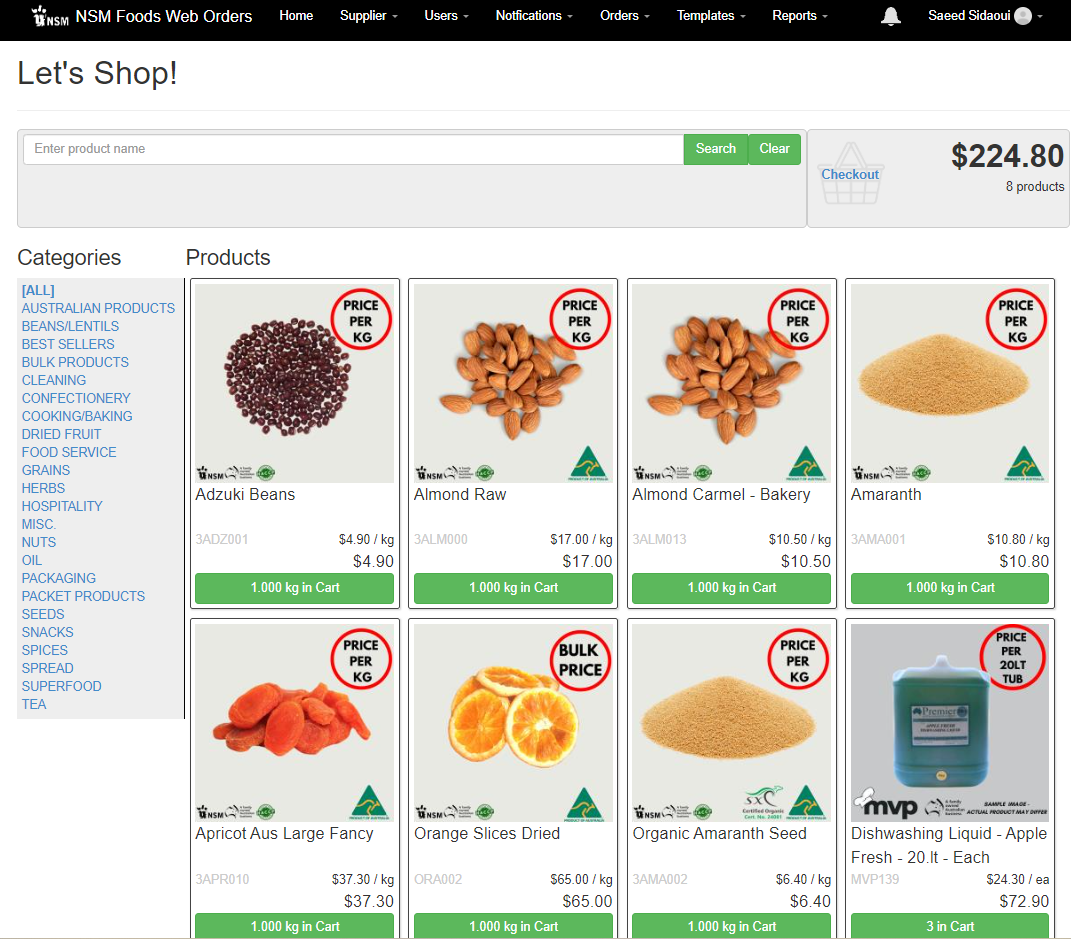 NSM Foods Ordering Portal Screenshot